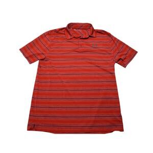 Under Armour Men's Red Blue Stripe Golf Polo Shirt Heatgear Moisture Wicking M